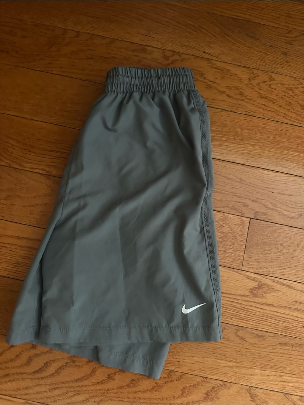 Nike Gray Boys' Dri Fit Shorts with White Swoosh. EUC. Size L